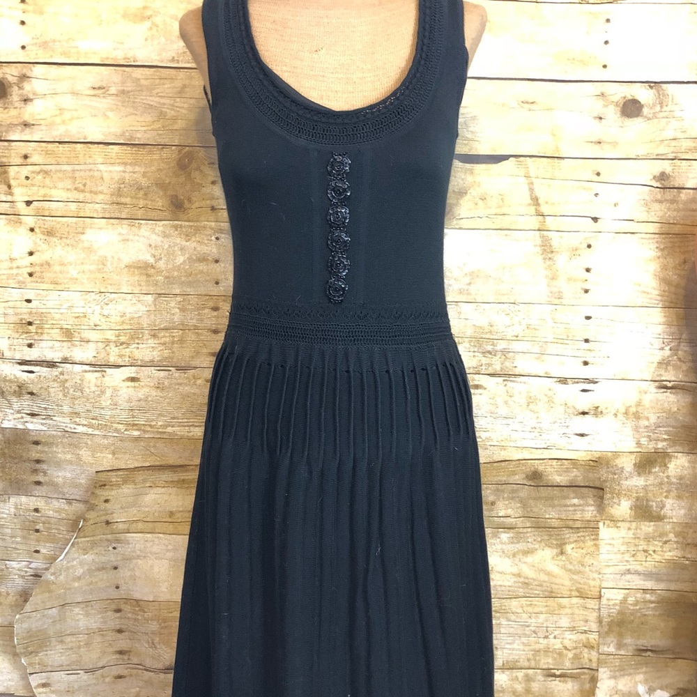 BADGLEY MISCHKA Knit Dress Black Pleated Skirt SM